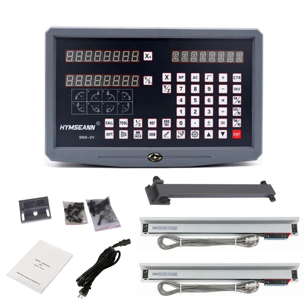 

SNS-2V 2 Axis Digital Readout Display and 2 Pieces 50mm-1000mm 1um Linear Glass Scales Grating Rulers 0.001mm Complete DRO kit