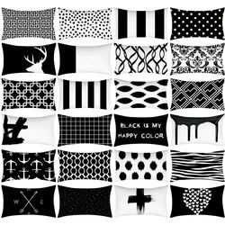 Rectangle Pillow Cover 30x50cm Couch Decor Pillow Geometric Printed Polyester Cushion Cover Simple Style Black White Pillowcases