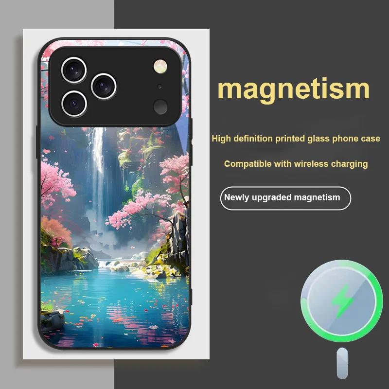 

For iPhone 17 Pro MAX AIR Magnetic Glass Phone Case Landscape Pattern Design Dust Cover