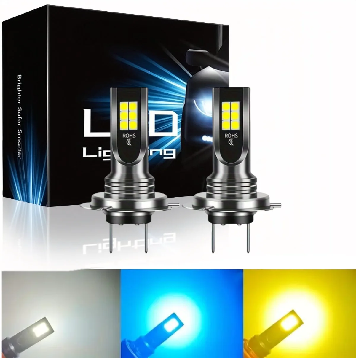 2PCS H7 Fog Light Bulbs 55w 6000K White 3000K Yellow 8000K Ice Blue Led Lights For Vehicles High Power Auto Headlight LED DRL