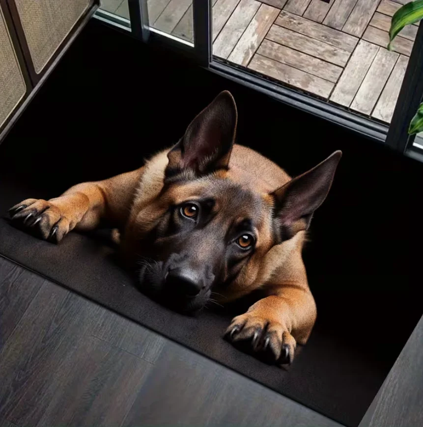 Cute Healing Style German Shepherd Dog Area Rug, Soft Non-Slip Indoor Outdoor Floor Mat for Living Room and Bedroom Decor