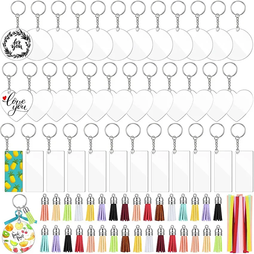 180pcs Transparent Acrylic Key Chain Ribbon Set DIY Creative Gift Leather Tassel Crafts