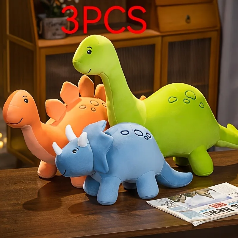 

3pcs Dinosaur Plush Toys Tanystropheus Triceratops Soft Stuffed Animals Gift for Boys Halloween Christmas Valentine Easter 30cm
