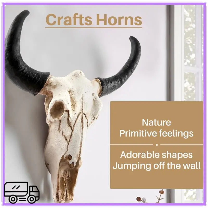 High Quality Resin Longhorn Cow Skull Head Wall Hanging Decor 3D Animal Wildlife Sculpture Figurines Crafts Horns For Home Hallo