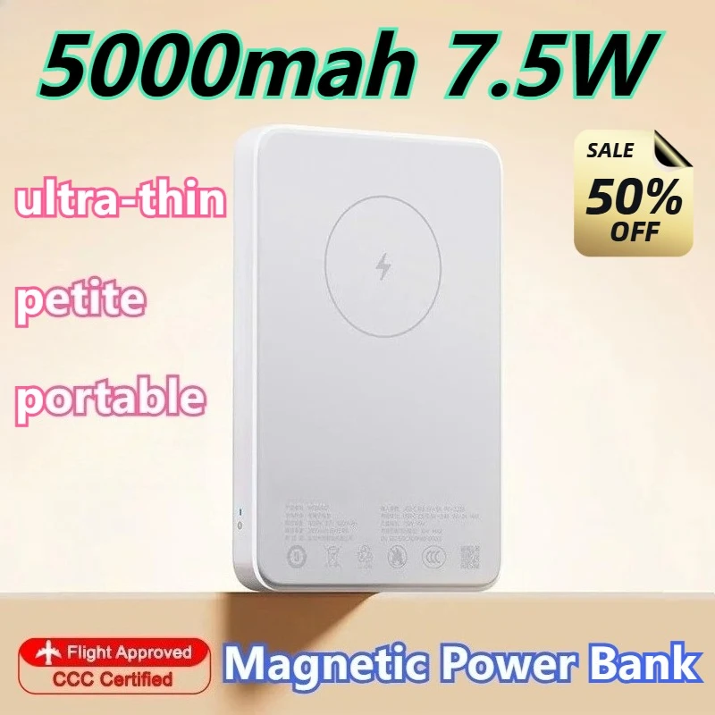 

For IPhone 17 16 15 14 13 12 Series 5000mAh Thin Magnetic Wireless Power Bank Two-way Fast Charging Portable Powerbank Battery