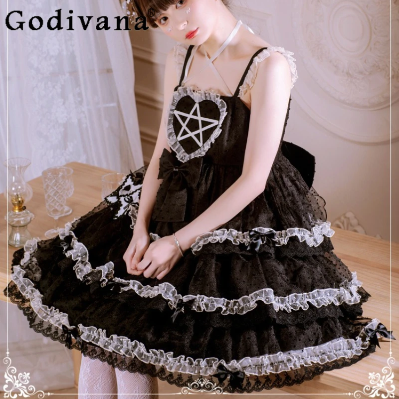 Original Daily Cute Suspender Jsk Dress Women's Spring and Summer New Cosplay Party Dress Female Sleeveless Goth Dress