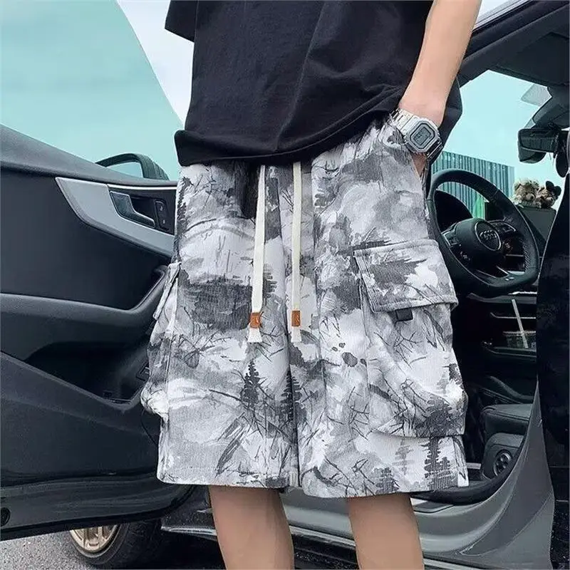 Loose Casual Dyeing Workwear Shorts Men's Summer Pocket Design Beach Five-Point Mid-Pants Straight Leg Loose Fit Youthful