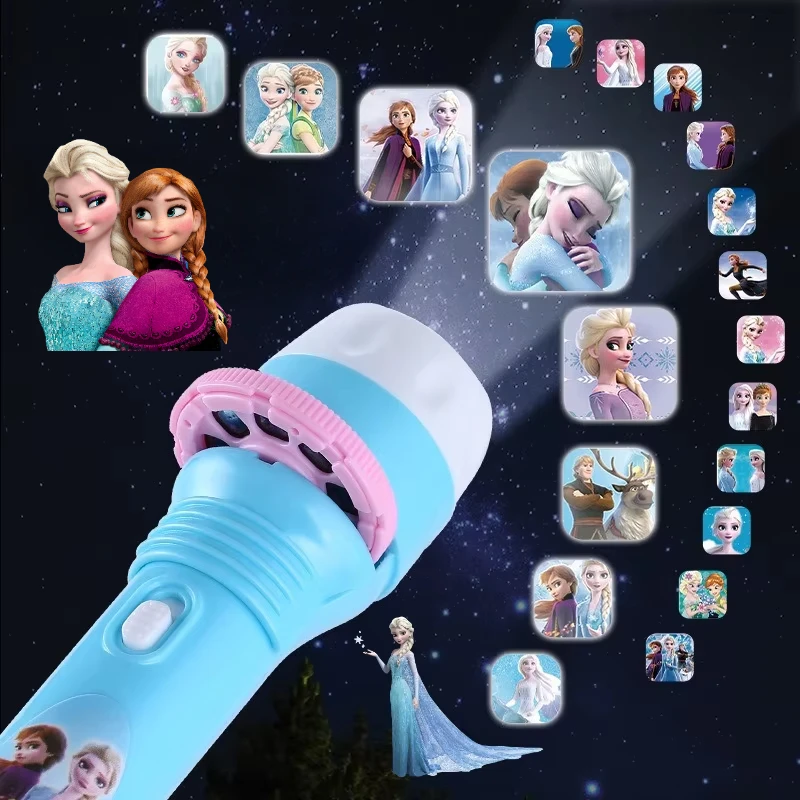 24 Patterns Disney Frozen Children Projection Flashlight Cartoon Early Knowledge Animal Pattern Mickey Anime Decor Glow Sticks