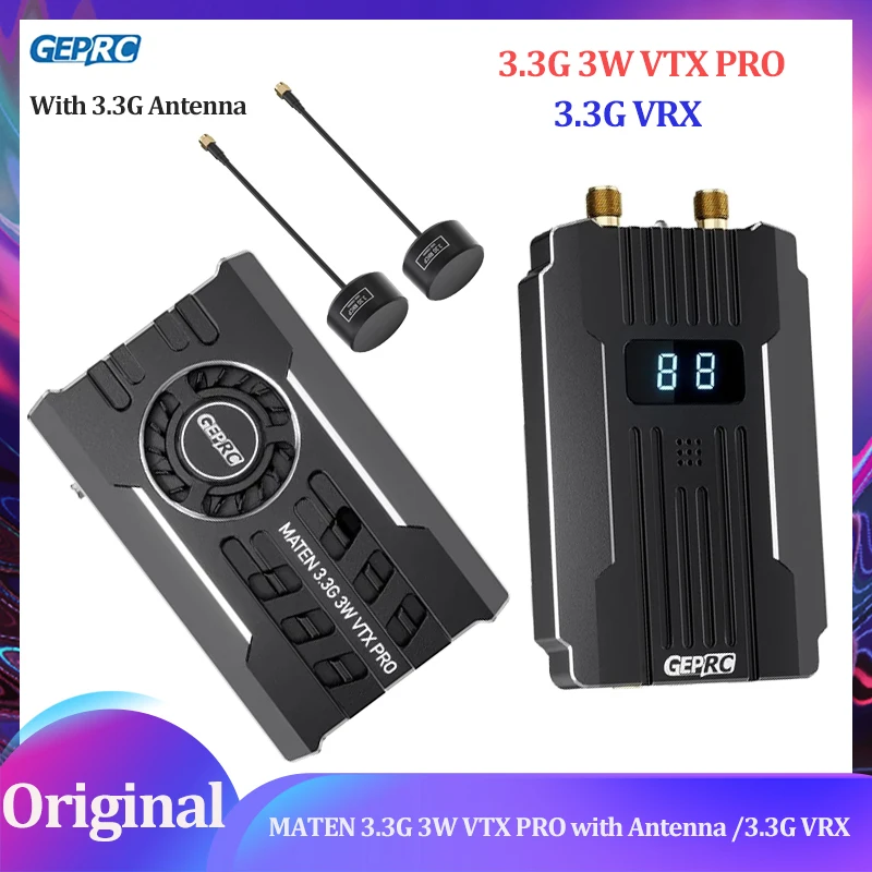 

3.3G 3W VTX PRO GEPRC MATEN with Antenna /3.3G VRX with 3.3G Signal Alarmer Receiver for 40CH Long Range Flight FPV Drone Parts