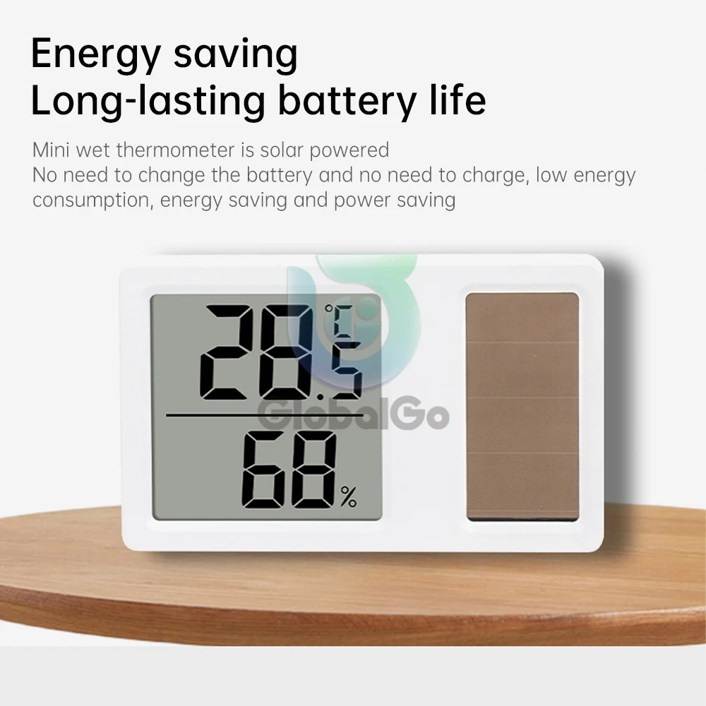 Solar power Temperature and Humidity Meter Mini Portable Humidity Digital Electronic Temperature Detection Meter for Bedroom
