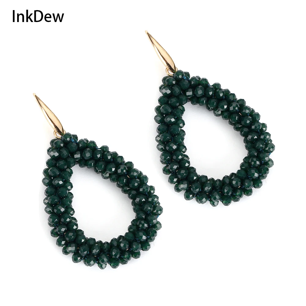 INKDEW, pendientes grandes de colores mezclados, cuentas coloridas, pendientes de cristal hechos a mano para mujer, regalo, joyería de gota de agua