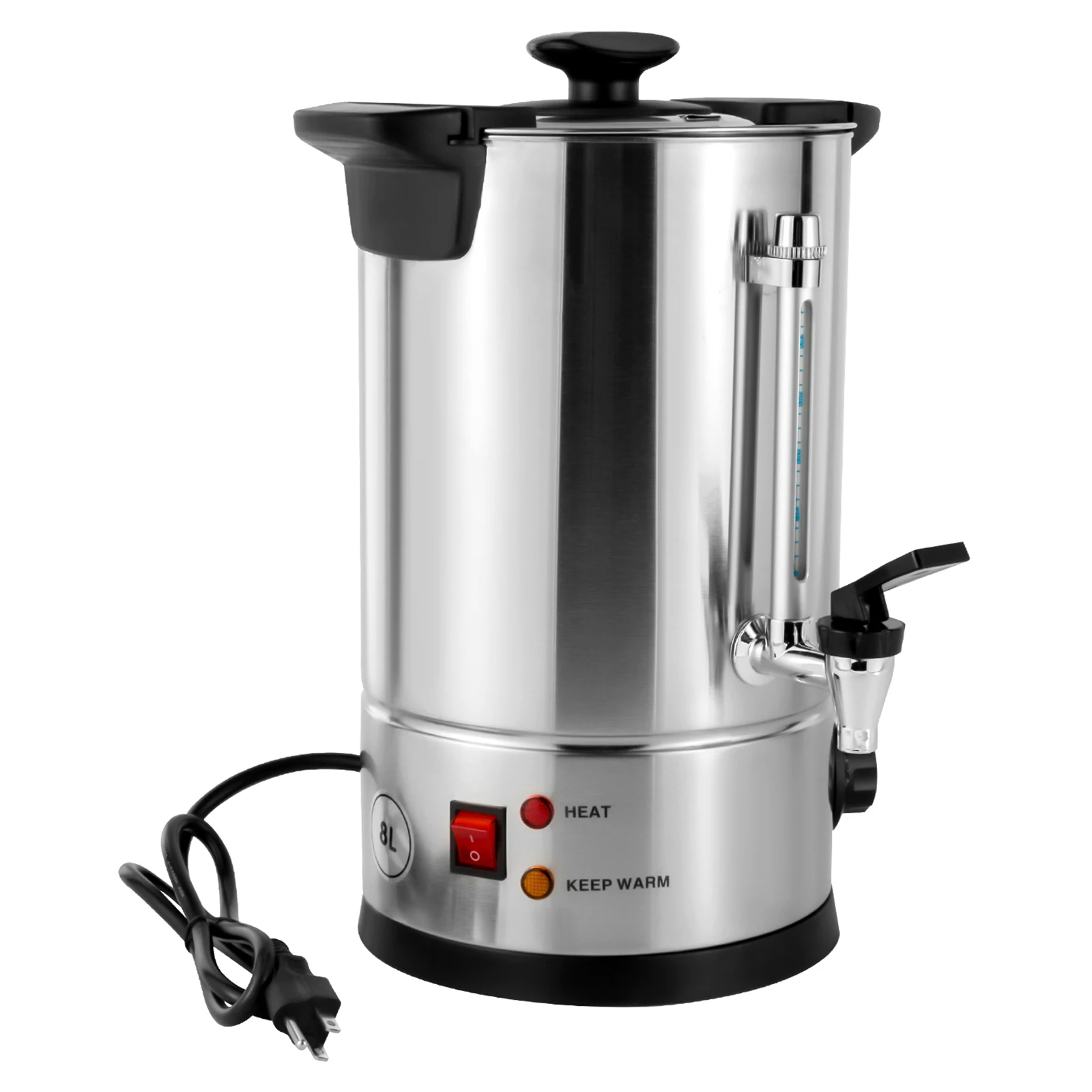 Coffee Urn Stainless Steel 8L Hot Water Dispenser Food Grade 304 Inner Tank Durable 201 Outer Shell Brushed Finish Fingerprint Resistant