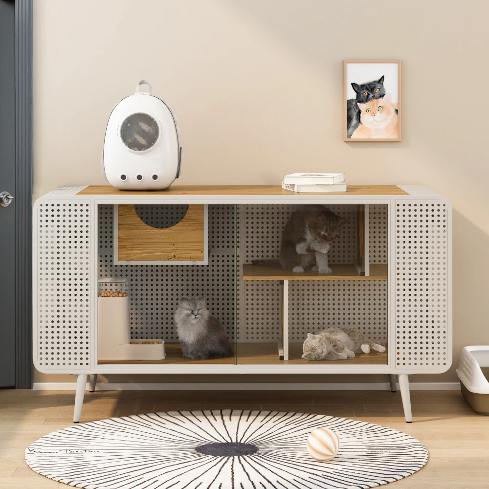 

Spacious Cat House with Tempered Glass, for Living Room, Hallway, Study and Other Spaces (White)