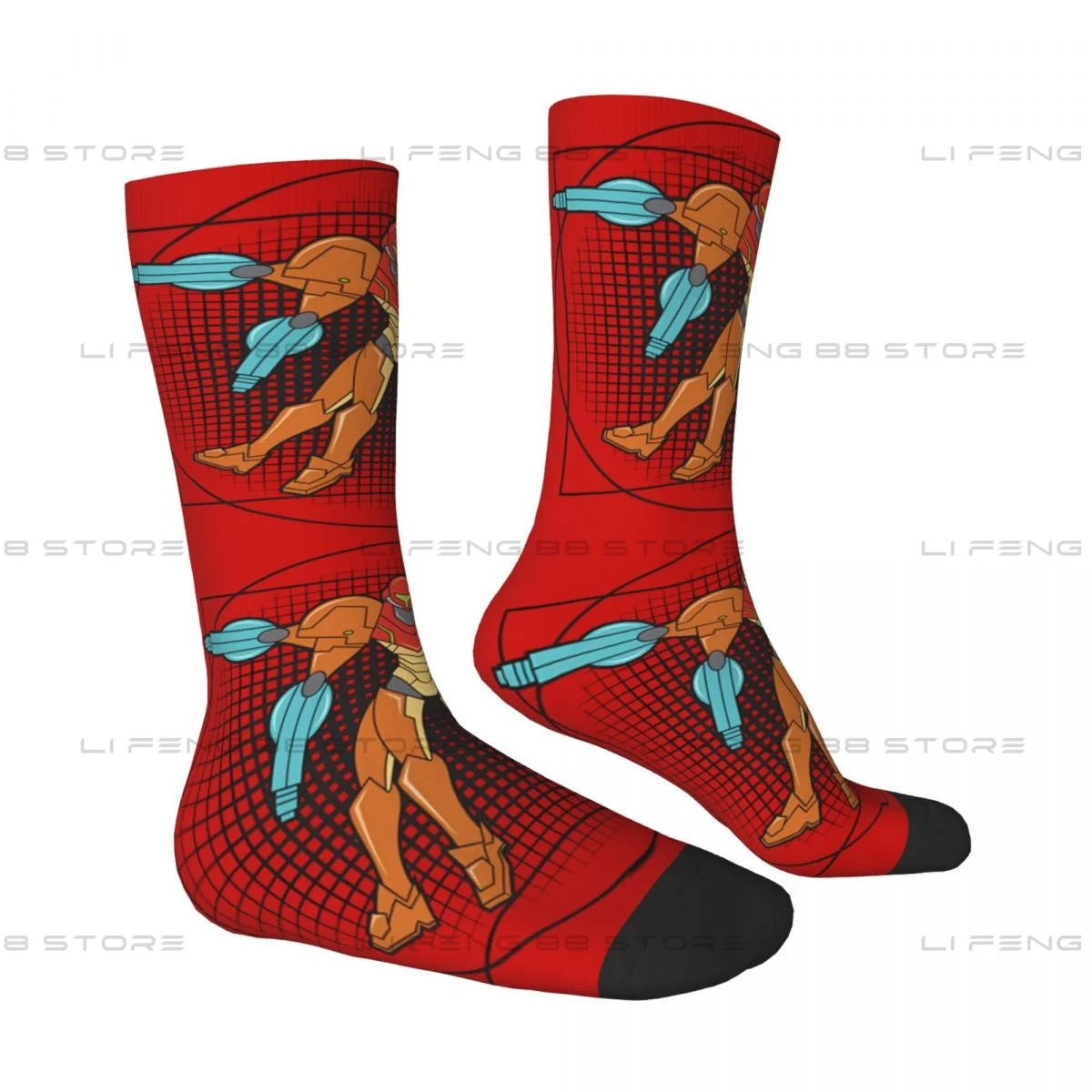 Metroid Samus Aran Game VITRUVIAN BOUNTY HUNTER Men Women Socks Windproof Novelty Spring Summer Autumn Winter Stockings Gift