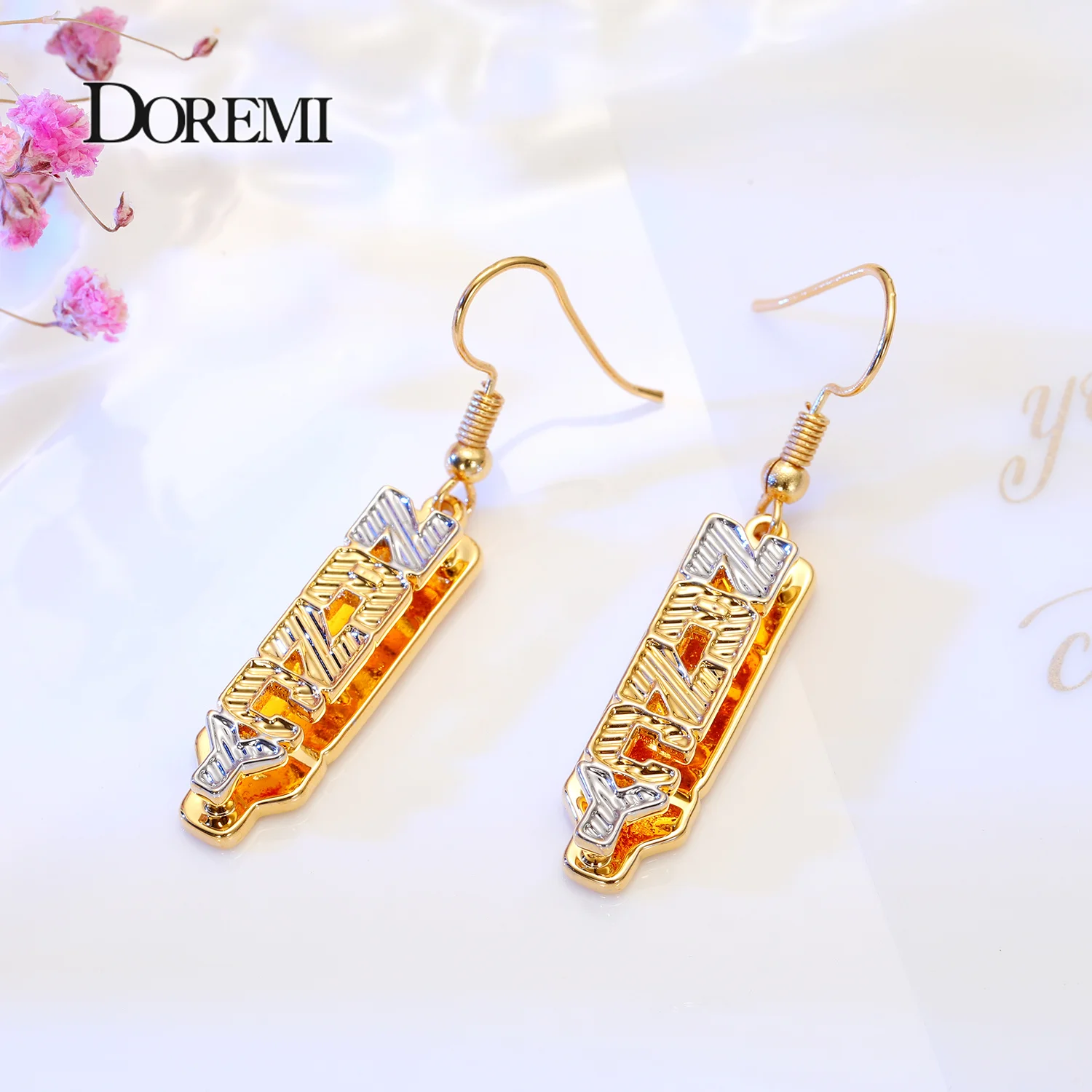 DOREMI New Custom Name Earrings with 2 Colors Layered Personalized Drop Letter Earrings for Women Stainless Christmas Gifts