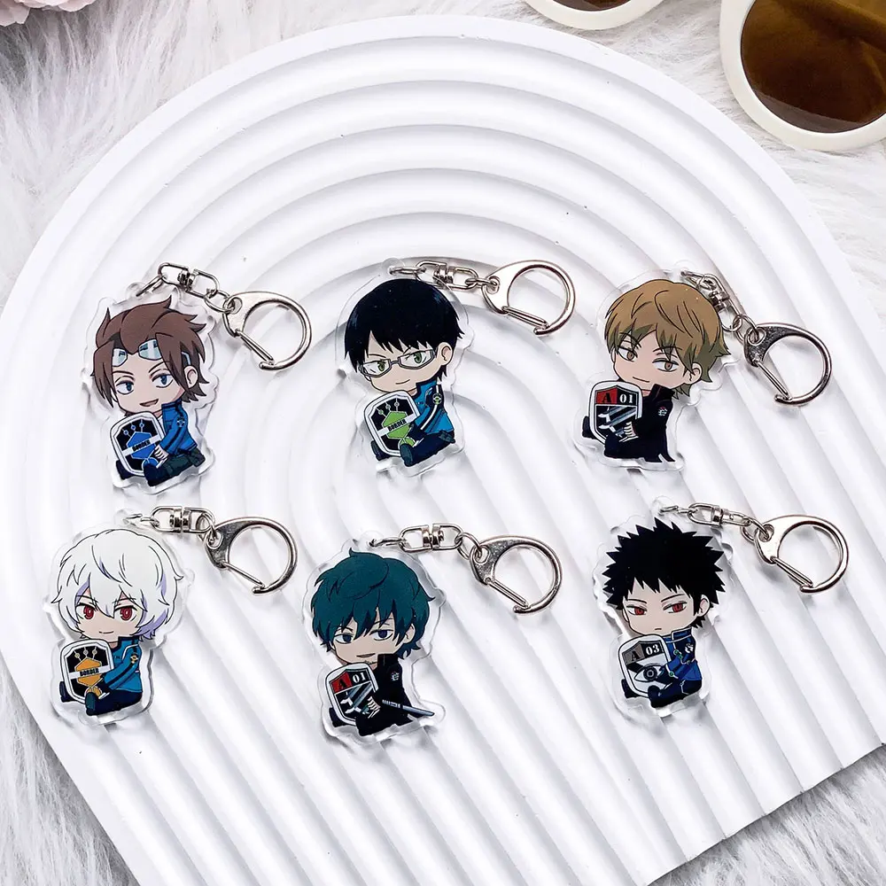6Pcs Anime World Trigger Acrylic Car Keychain Bag Charms Accessories Cute Backpack Key Holder Funny Keyring Fans Friends Gifts