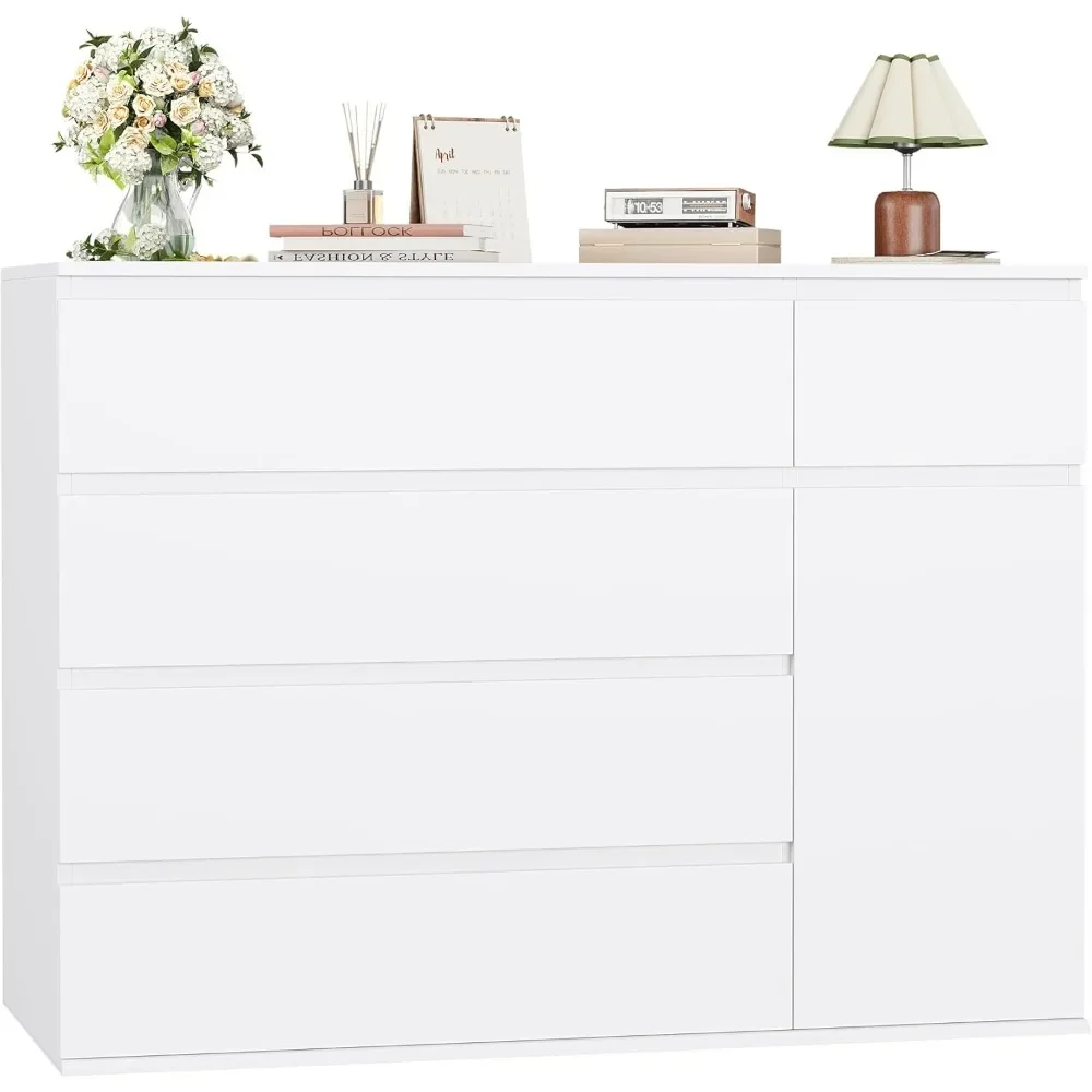 Dresser with  Deeper Depth, White Chest of Drawers Modern Dresser for TV Stand