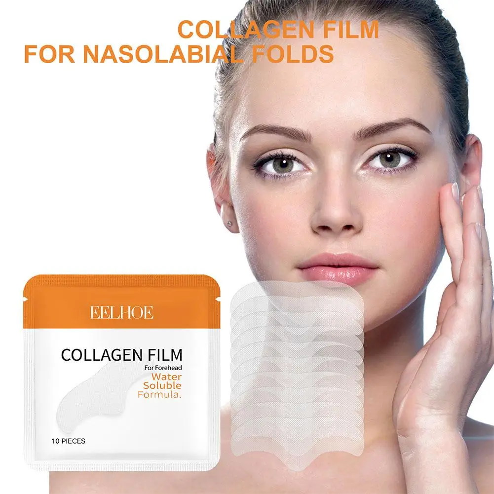 10Pcs For Forehead Cheek Nasolabial Collagen Facial Mask Facial Tightening Water Soluble Collagen Patch Skin Care Beauty Health