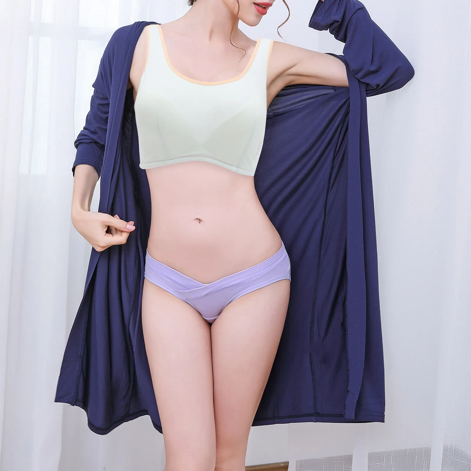 1Pcs Cotton Breathable Bra No Steel Wire Wireless Brassiere Sky Blue 85A Wide Strap Wireless Bra for Women