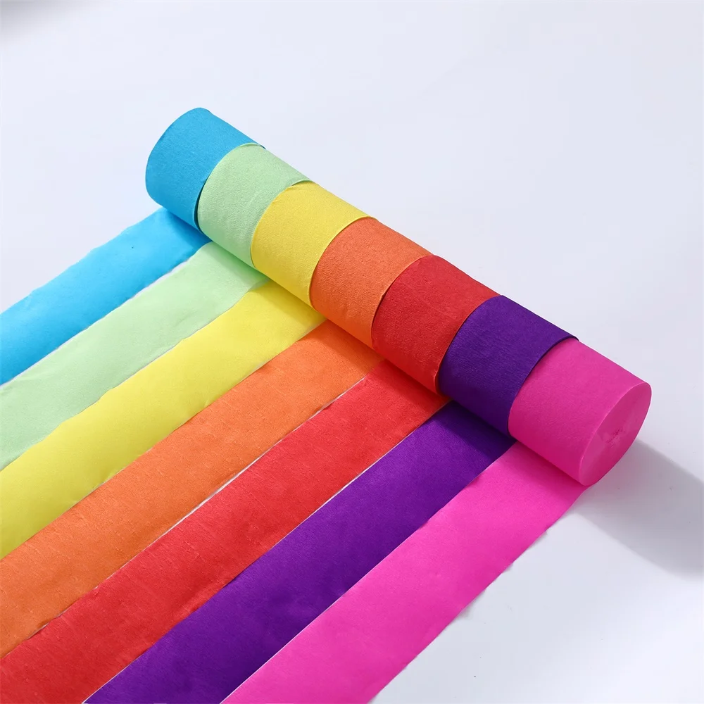 6Pcs Colored Crepe Paper Roll DIY Origami Party Decor Rainbow Streamer Wrinkle Paper Backdrop Curtain Wedding Baby Shower Supply