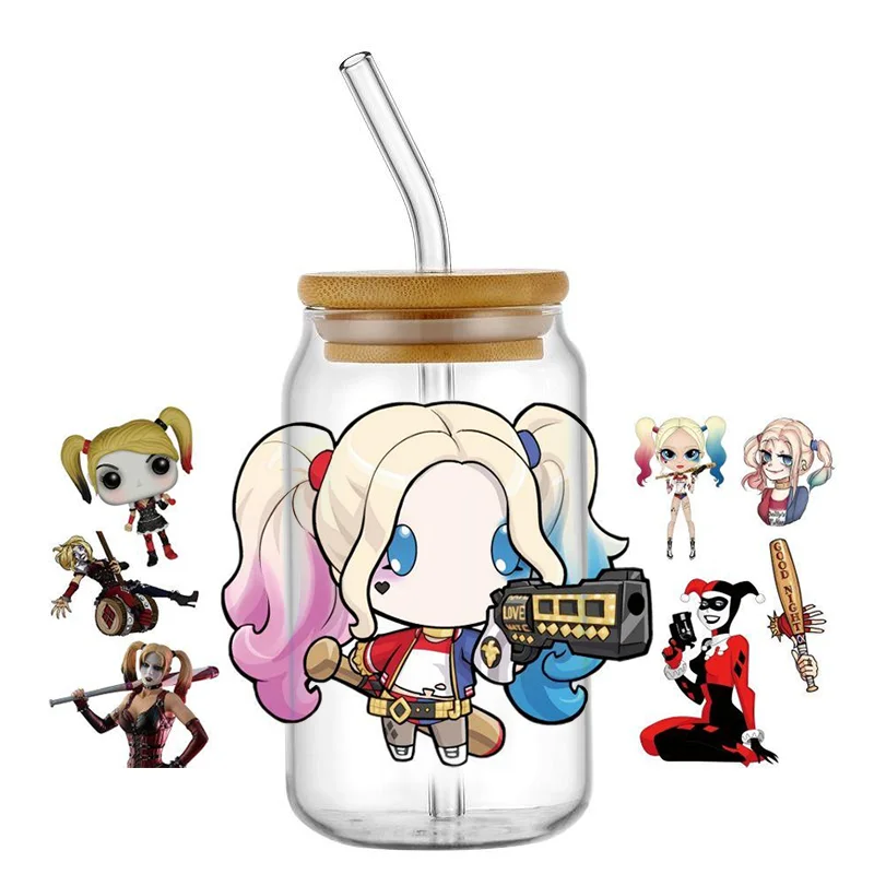 Miniso cartoon girl UV DTF Cup Wrap Cartoon Transfers 16oz UV DTF clown girl Libbey Stickers Glass Can Selfadhesive Waterproof