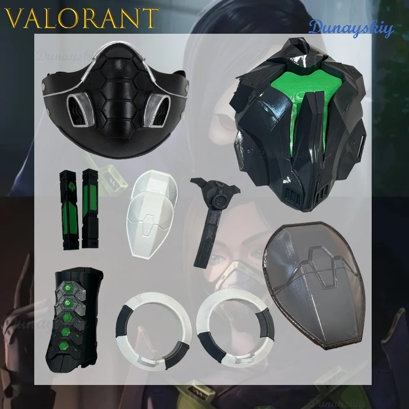 Tanjong VALORANT Viper armadura trasera guanteletes Vial de veneno rodilla máscara de Cosplay accesorio de Cosplay traje de Anime disfraz verde Halloween