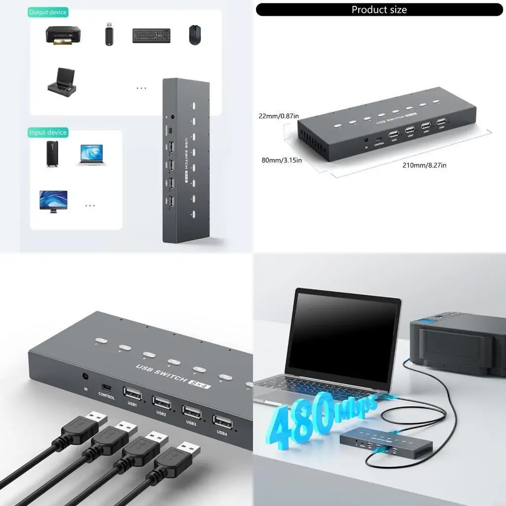 

8 Port USB2.0 Manual Switcher Selectors KVM Switching Adapter 8 in 4 Out PC Sharing USB Devices for Printer Keyboards K1KF