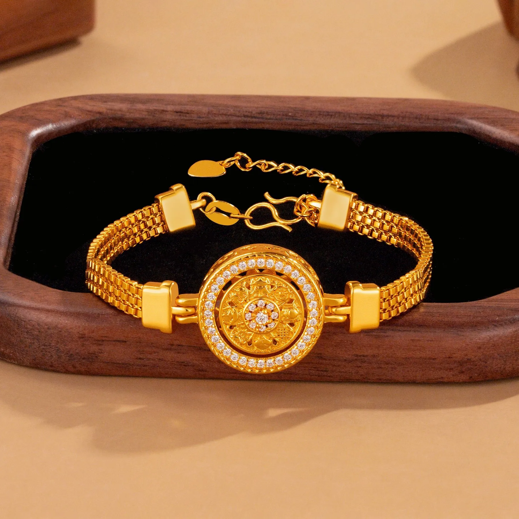 Luxury 24K 9999 Pure Gold real gold Women's Filament Eight Treasure Compasses Watch Strap Bracelet