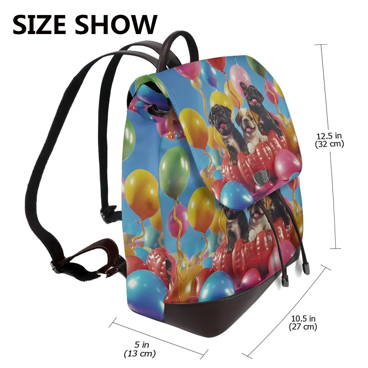강아지 파티 장면 3D 패턴 새로운 핫 여성 배낭 디자이너 고품질 가죽 간단한 패션 대용량 배낭