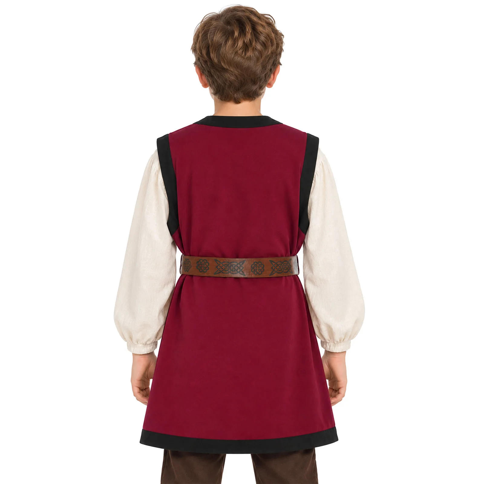 Kids Boys Medieval Costume Halloween Cosplay Viking Knight Warrior Renaissance Tunic V-neck Sleeveless Side Slit Top with Belt