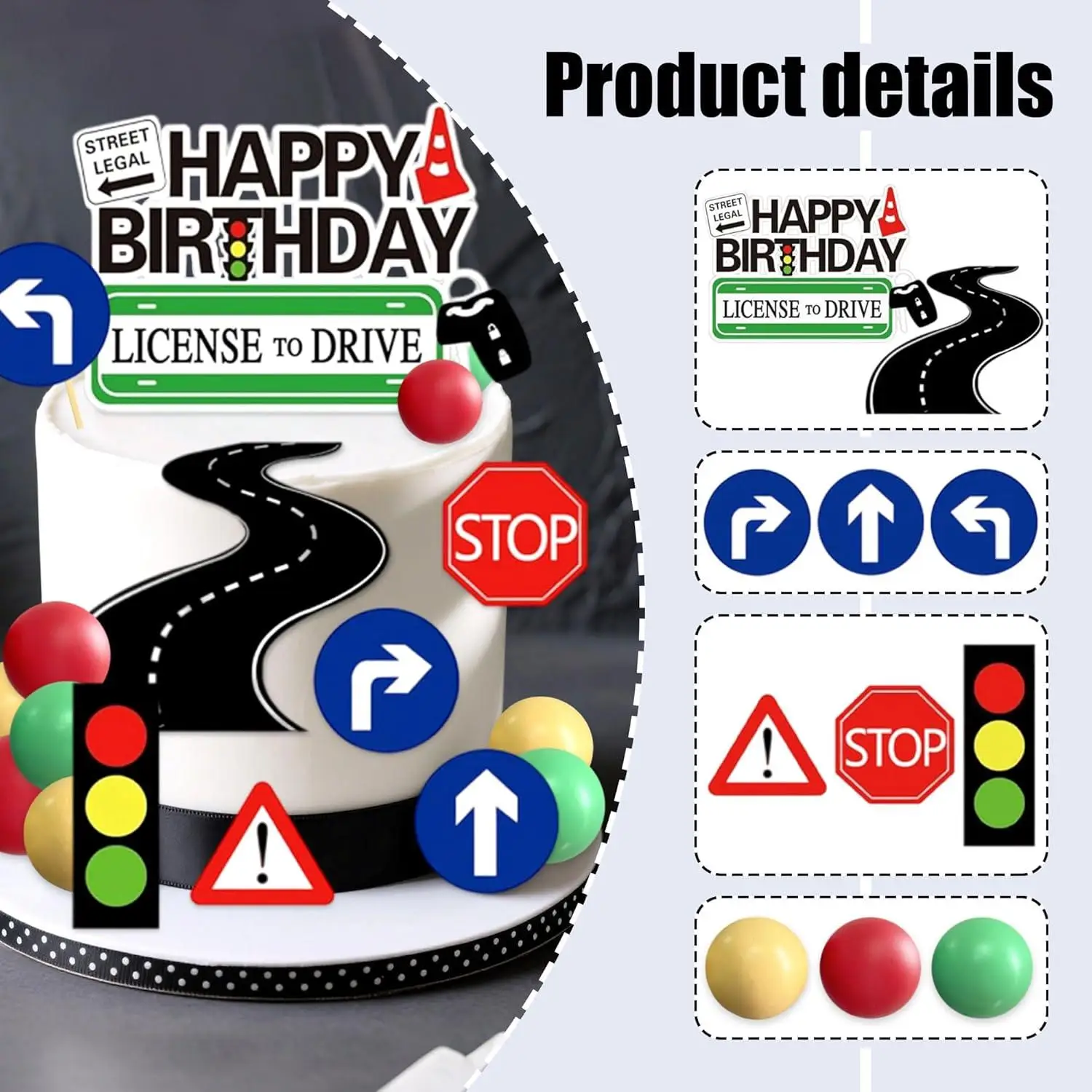 LaVenty Highway Party Kuchendekorationen, Verkehrsschilder, Ampeln, Kuchenaufsätze für Jungen und Mädchen, Geburtstagsparty-Zubehör – Detail 6
