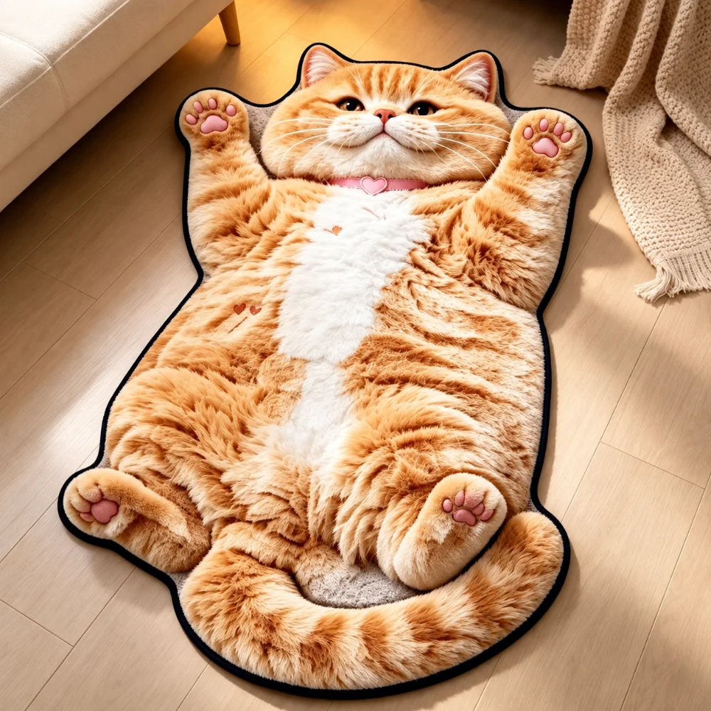 Cute 2D Cat-Shaped Area Rug Non-Slip Diatom Mud Home Decor Carpet Anti-fouling Easy To Clean Cartoon Carpet Living Rooms