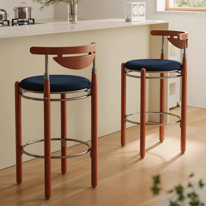 Mid-Century Bar Stool Minimalist Designer Counter Height Chair Luxury Kitchen Island Seat with Backrest Cafe Vintage Bar Chairs