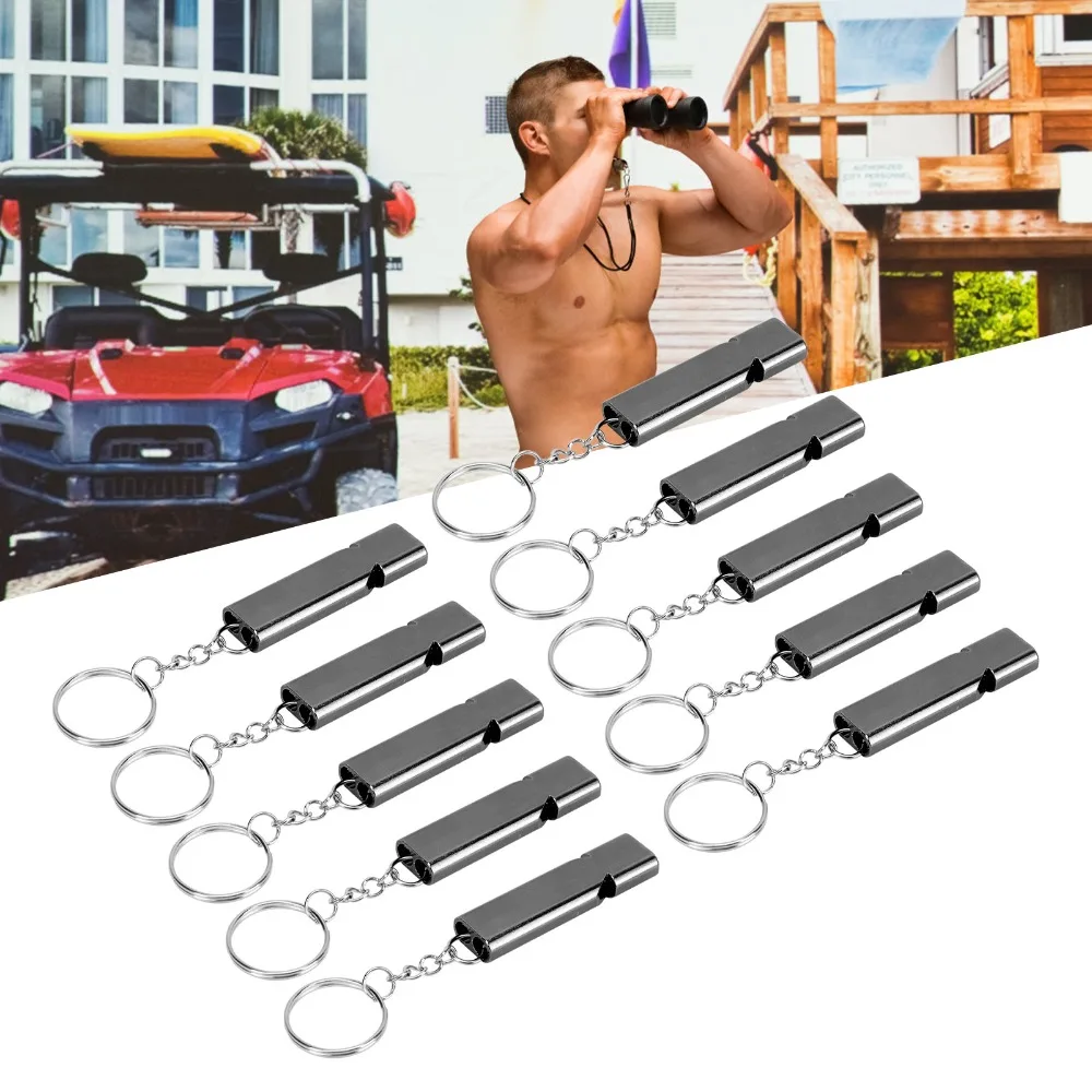 10 Pcs Aluminum Alloy Emergency Survival Whistle 120dB Loud Loud Sound Double Tube Whistle High Frequency Whistle Camping