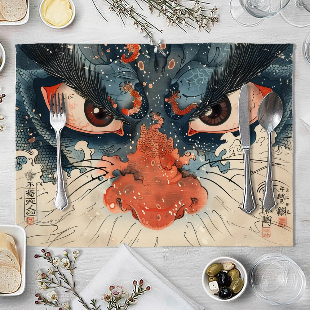 1 قطعة Ukiyoe نمط التنين الصيني تحديد الموقع عيد الميلاد ثلج ندفة الثلج المطبخ القهوة طاولة طعام الحصير كوستر الوسادة