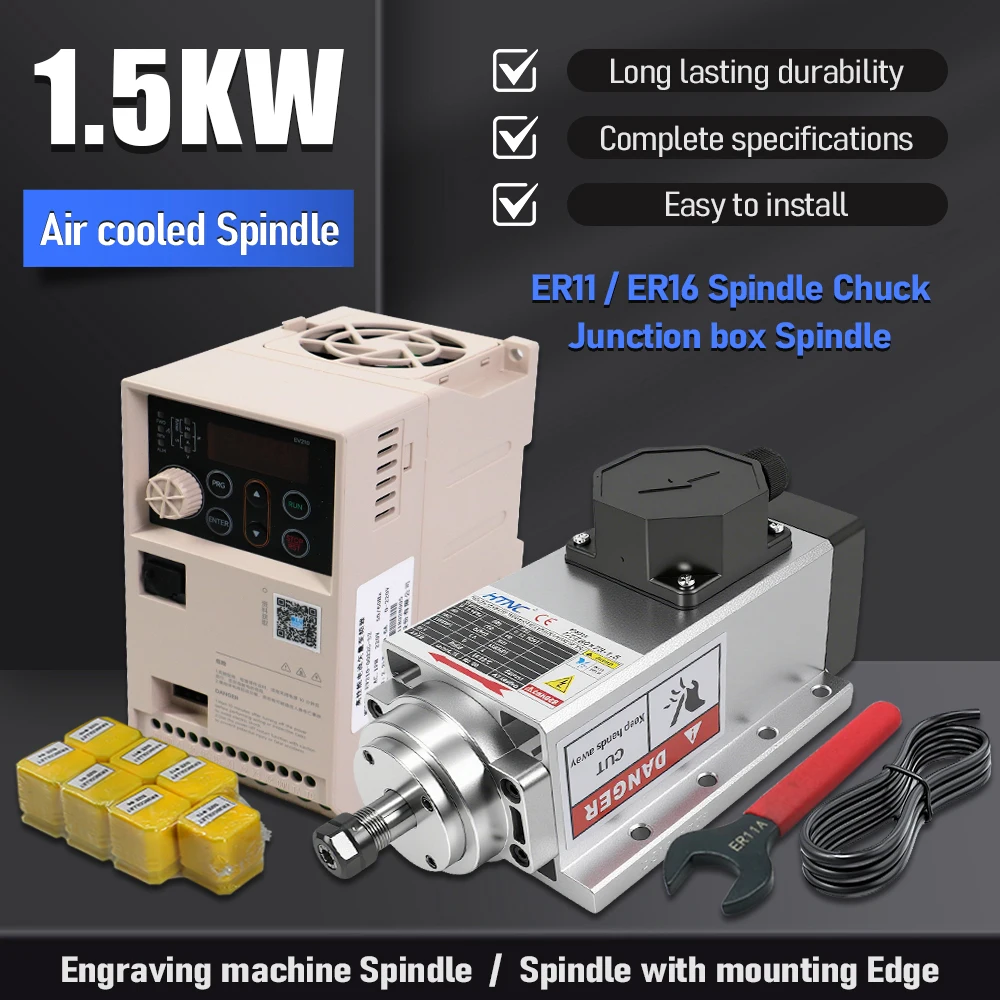 1.5KW Spindle Motor KIT For Wood Aluminium Soft Metal High Speed 400hz 24000rpm 1500w ER11 ER16 0.6Nm With 5M Cables For Milling