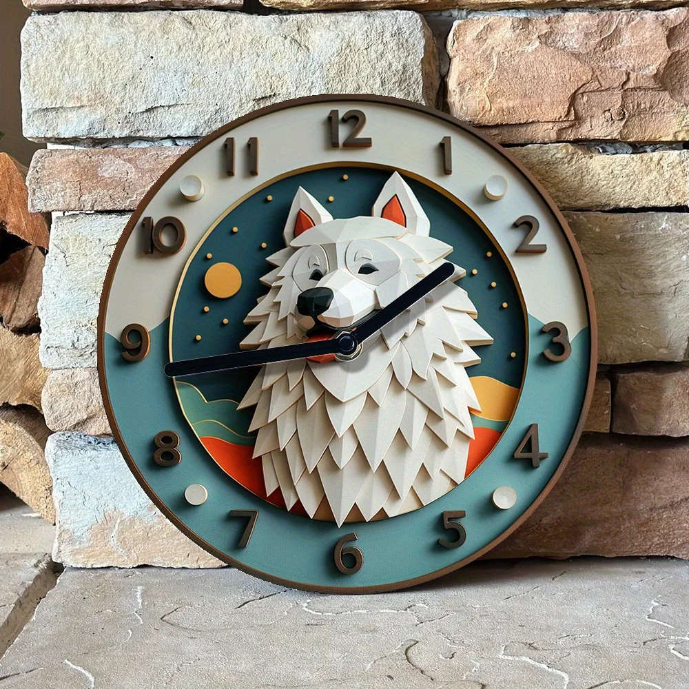 Silent Aluminum Wall Clock With Samoyed Dog Design - Diy, Spring Bedroom Decor For Women, Perfect Thanksgiving Gift