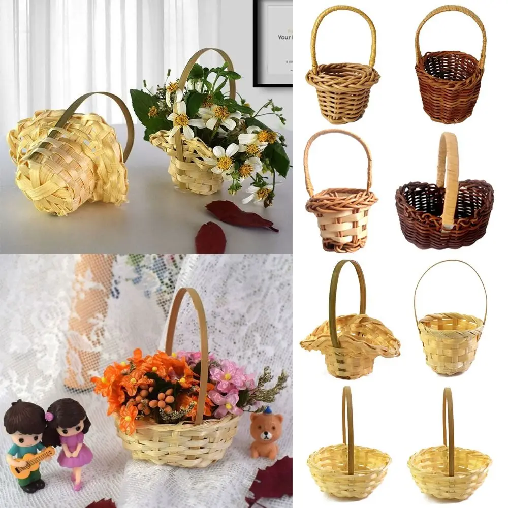 

Gift Mini Braid Flower Baskets with Handle Accessories Handheld Baskets Wedding Ornaments Packaging Weaving Basket Picnic Event