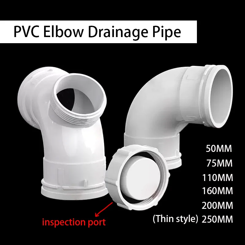 

1/2pcs 50~250mm PVC Drain Pipe 45 Degree Elbow Connector WithInspection Port Drainage Pipe Fittings Drainage Pipe Joint Fittings