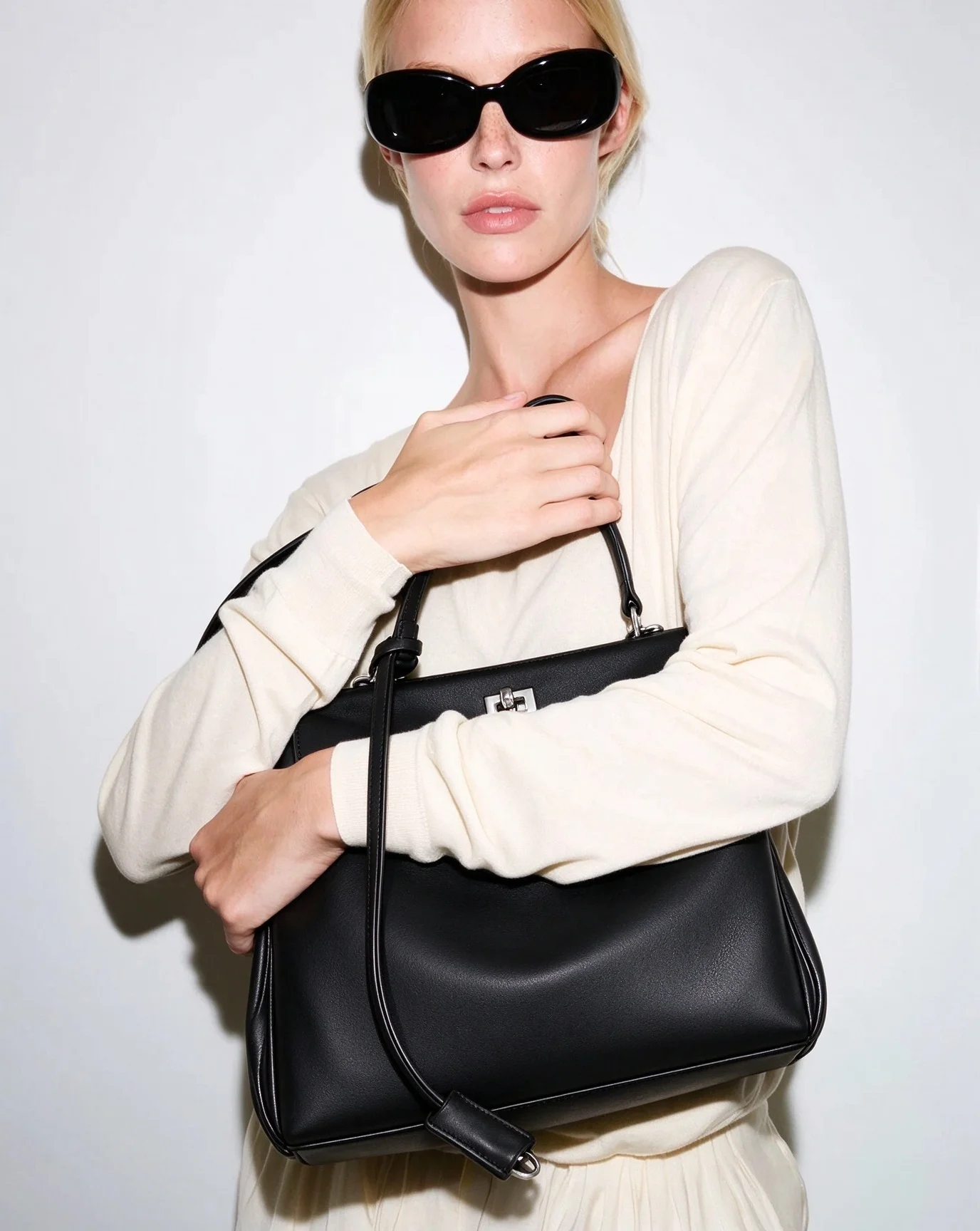Mevvi Women Genuine Calf Leather Tote Bag Large Capacity Turn Lock Underarm Shoulder Commuter Handbag