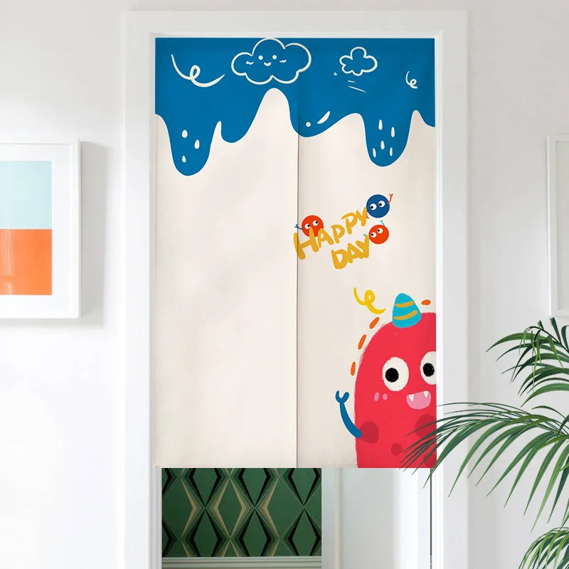 Cartoon Cute Monster Fabric Door Curtain Bedroom Decoration Children's Room Half Curtains Kitchen Partition Entrance Noren