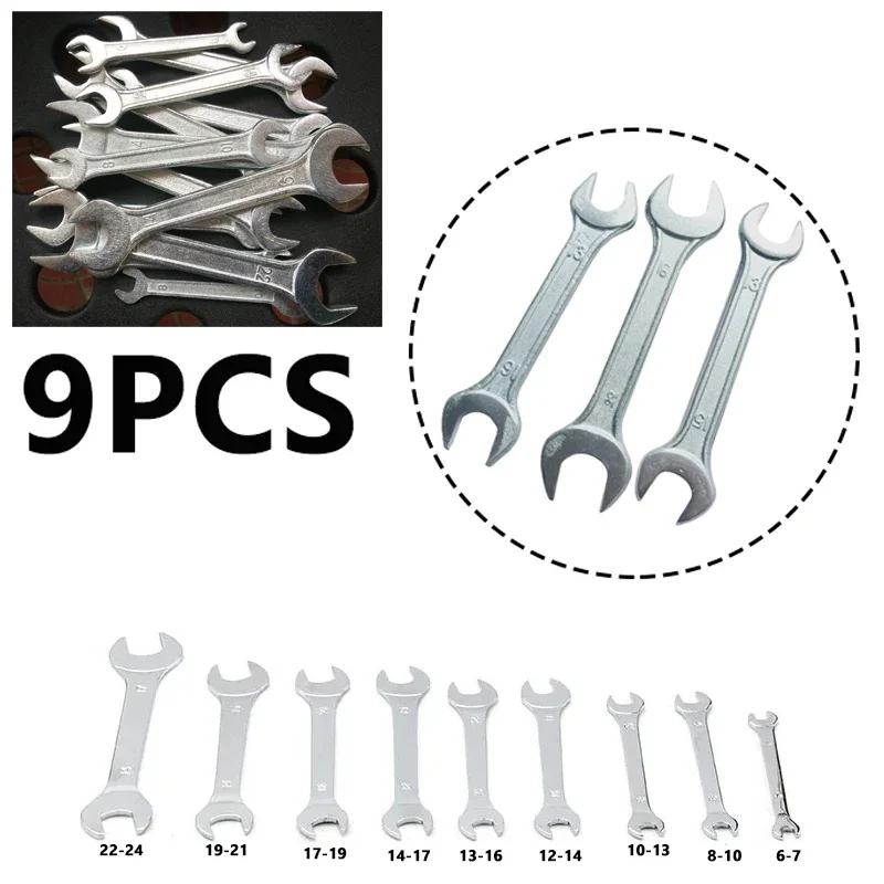 9 Pcs High Strength and High Hardness Wrench Set Tool 6-27mm Multi-function Suitable for Water Pipe Gas Nozzle Fork Wrench