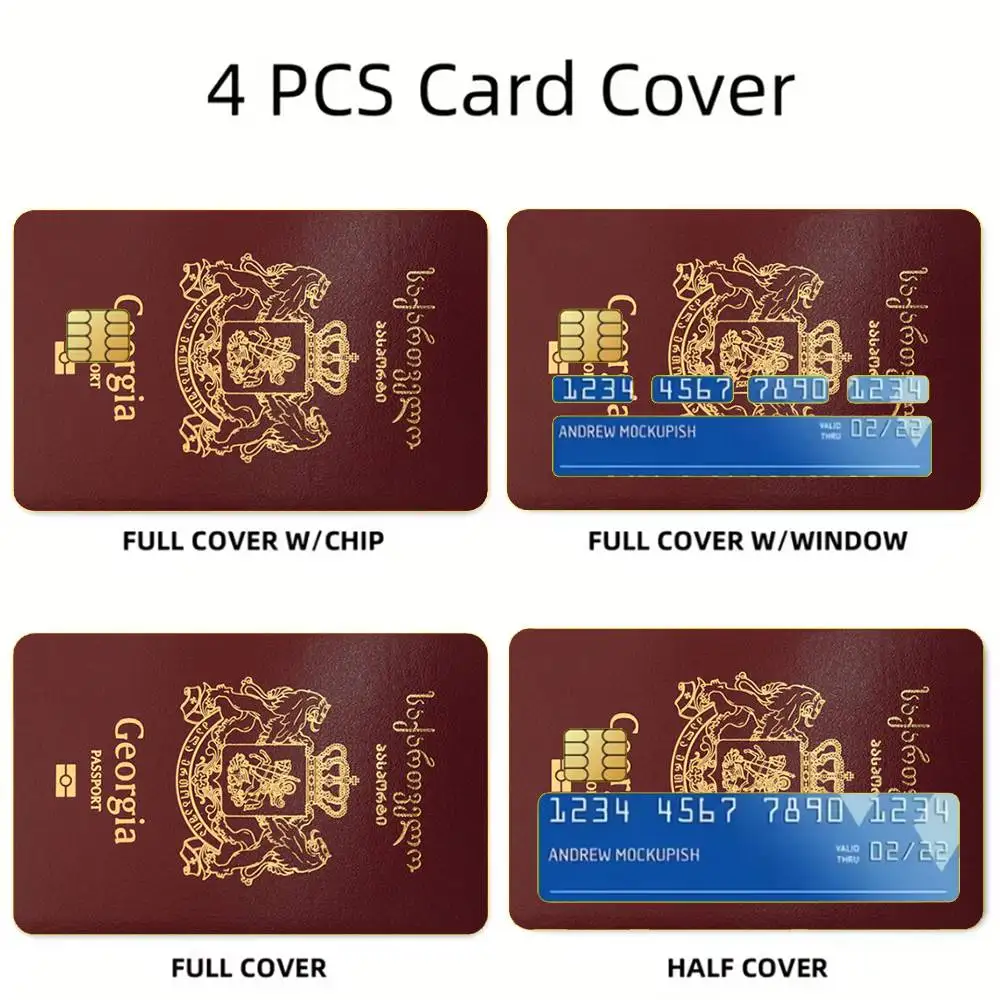 Georgia National Emblem Flag Passport Card Stickers For Debit Bank Credit Cards Metro Bus Pass Sticker Decoration Cover 4PCS