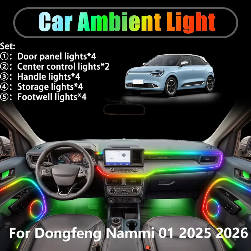 

For Dongfeng Nammi 01 2025 2026 2/18 in 1 Car ambient lighting Led trunk interior led lights USB RGB Ensemble Streamer Auto Part