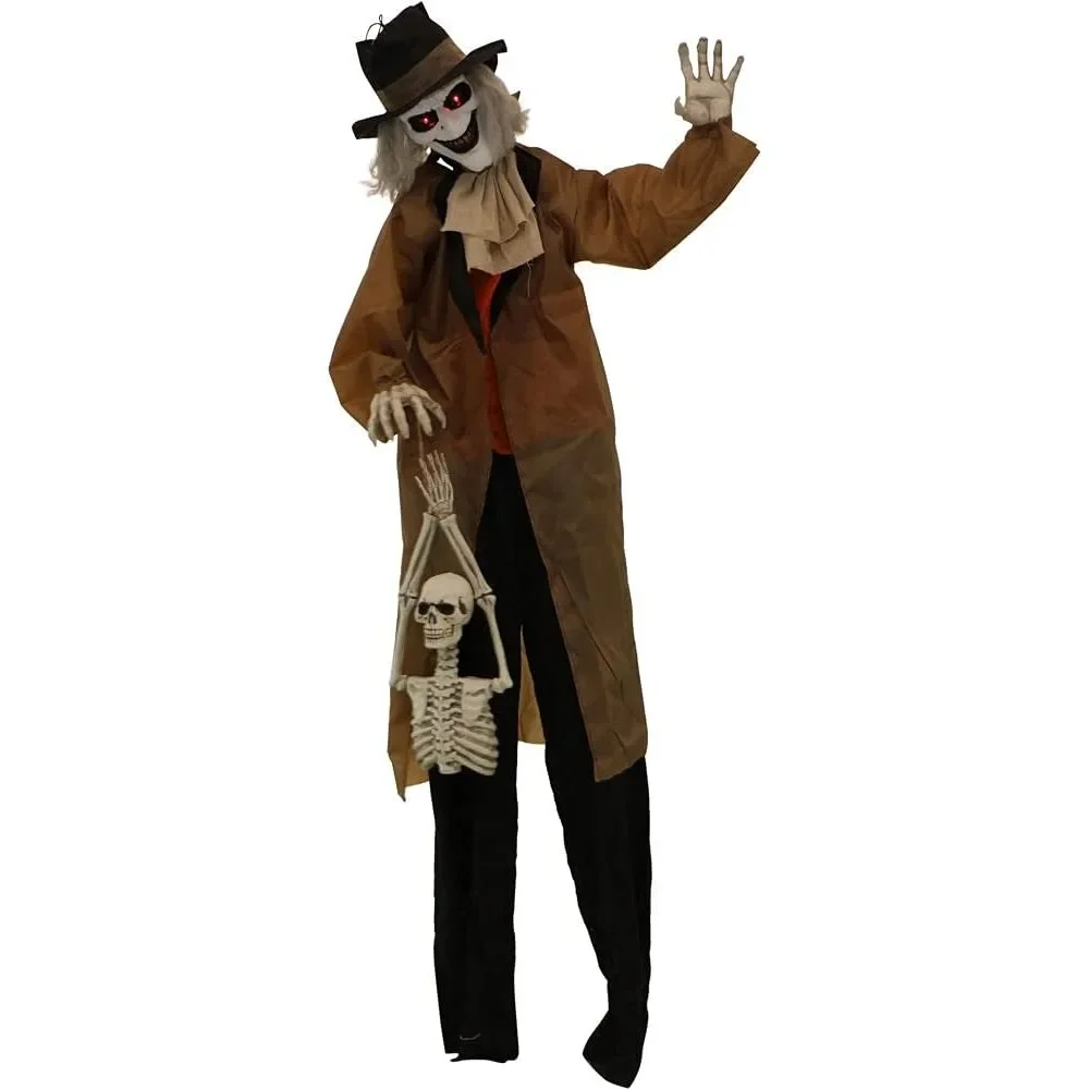 

Halloween Decoration Standing Gravekeeper Animatronic, Indoor or Covered Outdoor Life-Size with LED Prop