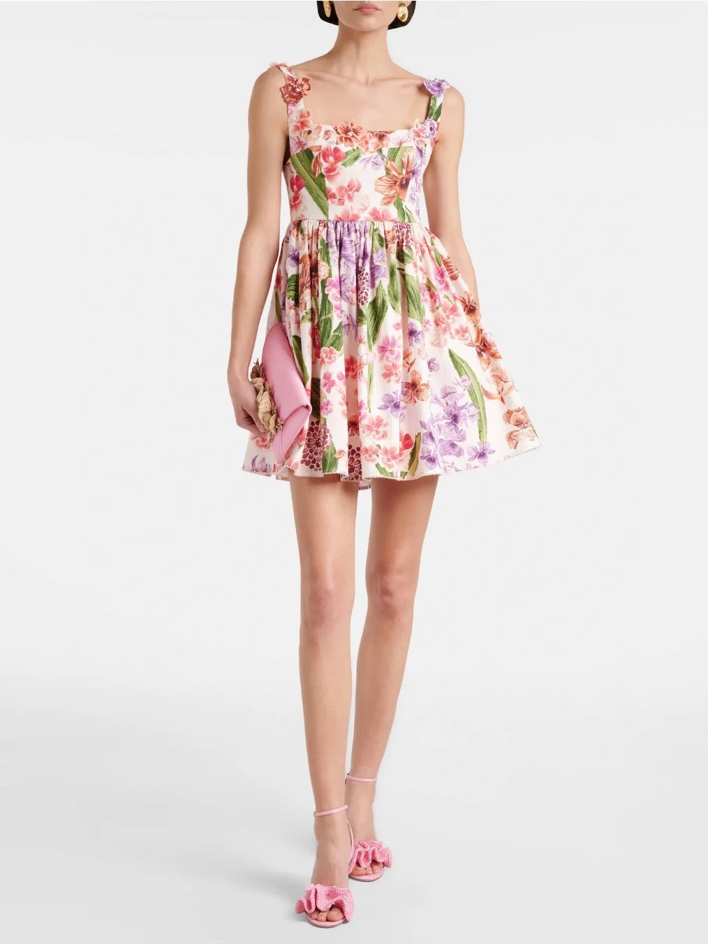 Gonna Estiva a Vita Alta Stile Casual con Stampa Ricamata in Cotone per Donna Vacanza Tempo Libero