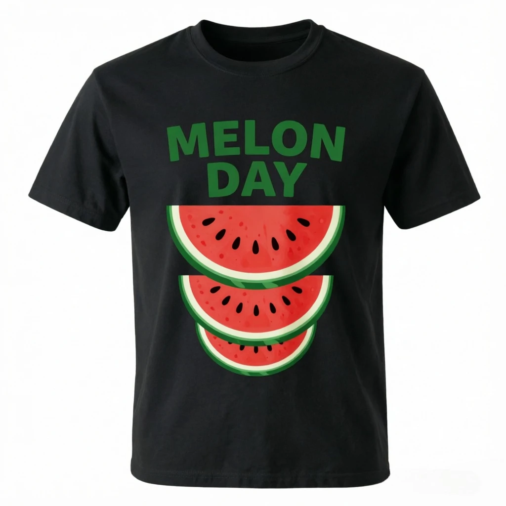 Men 100% Cotton Oversize T Shirt Melon Day Watermelon Slices Print Casual Summer Beach Short Sleeve Tee