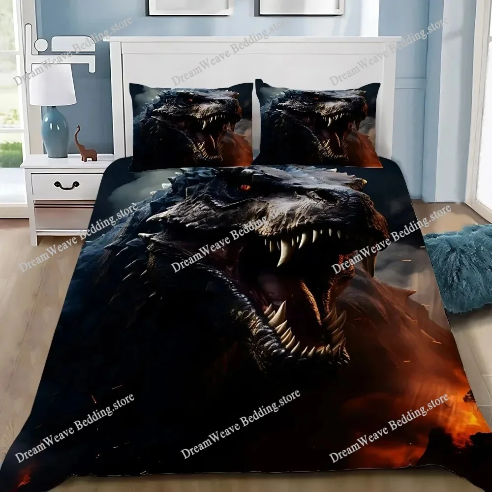 

Dinosaur Duvet Covers Pillowcases Set Polyester Lovely Pattern 3D Cartoon Quilt Cover Custom Bedding Set Queen Size