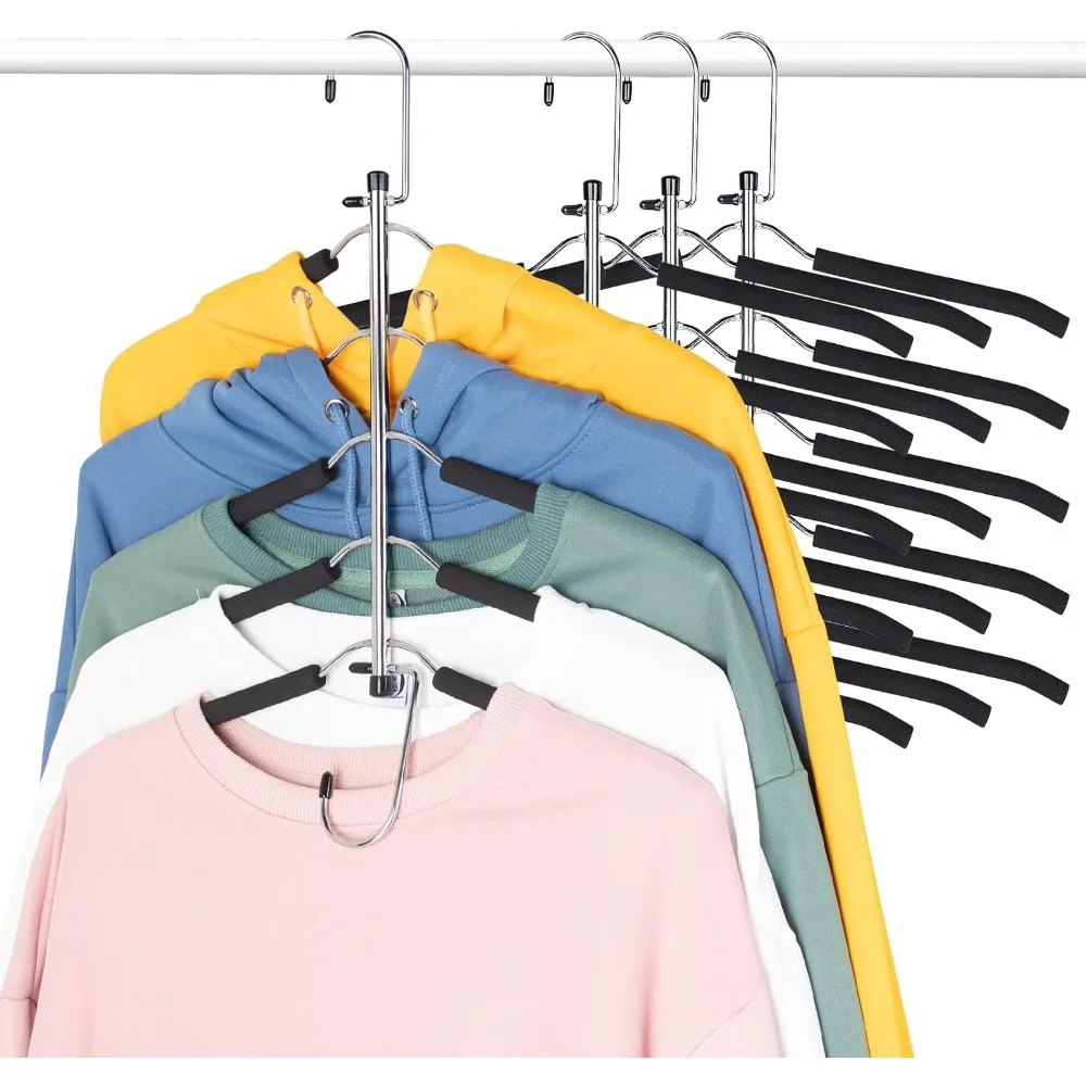 

Clothes Hangers Space Saving Shirt Hangers, Znben Non Slip Coat Hangers with Padded Foam Stainless Steel 5 in 1 Closet Storage