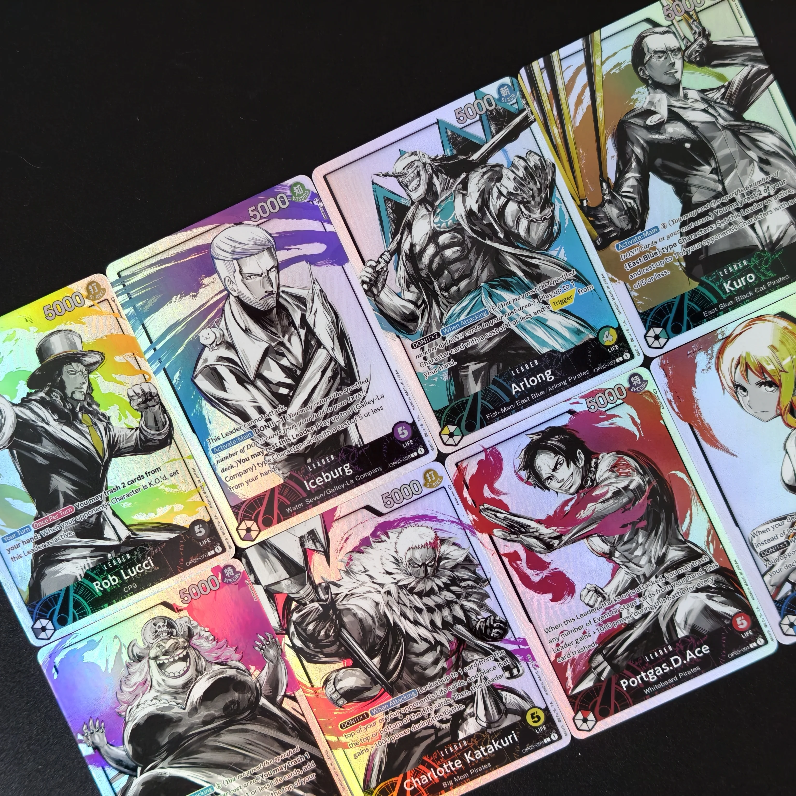 Proxy One Piece Leader Cards Hot OPCG Lucci Iceburg Arlong Kuro Big Mom Katakuri Ace Nami Holographic Flash Collectible Cards